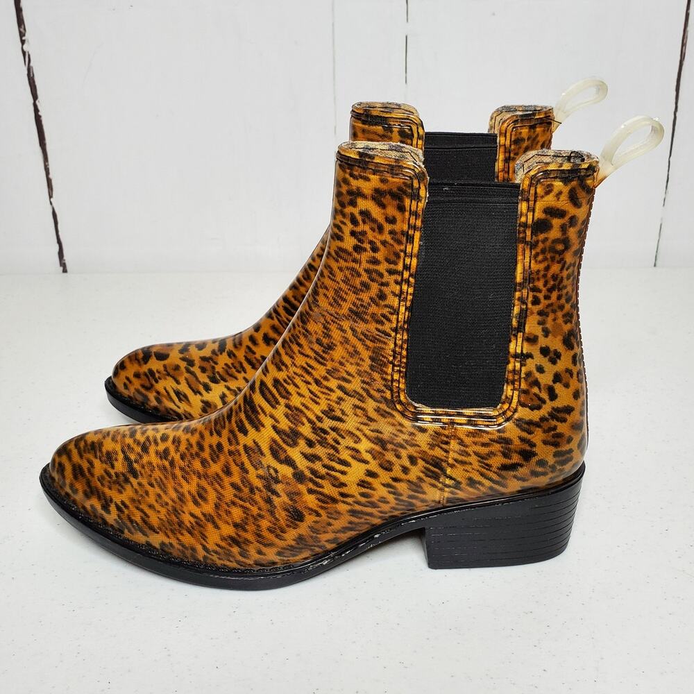 Jeffrey Campbell Stormy Leopard Havana Last Chelsea Rain Booties 7 - Picture 9 of 10